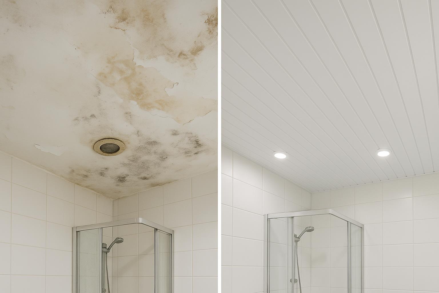 Antes y después de reforma de techo con lamas PVC