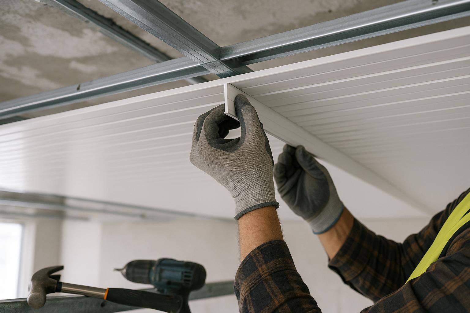 Proceso de instalación profesional de lamas PVC sobre perfilería